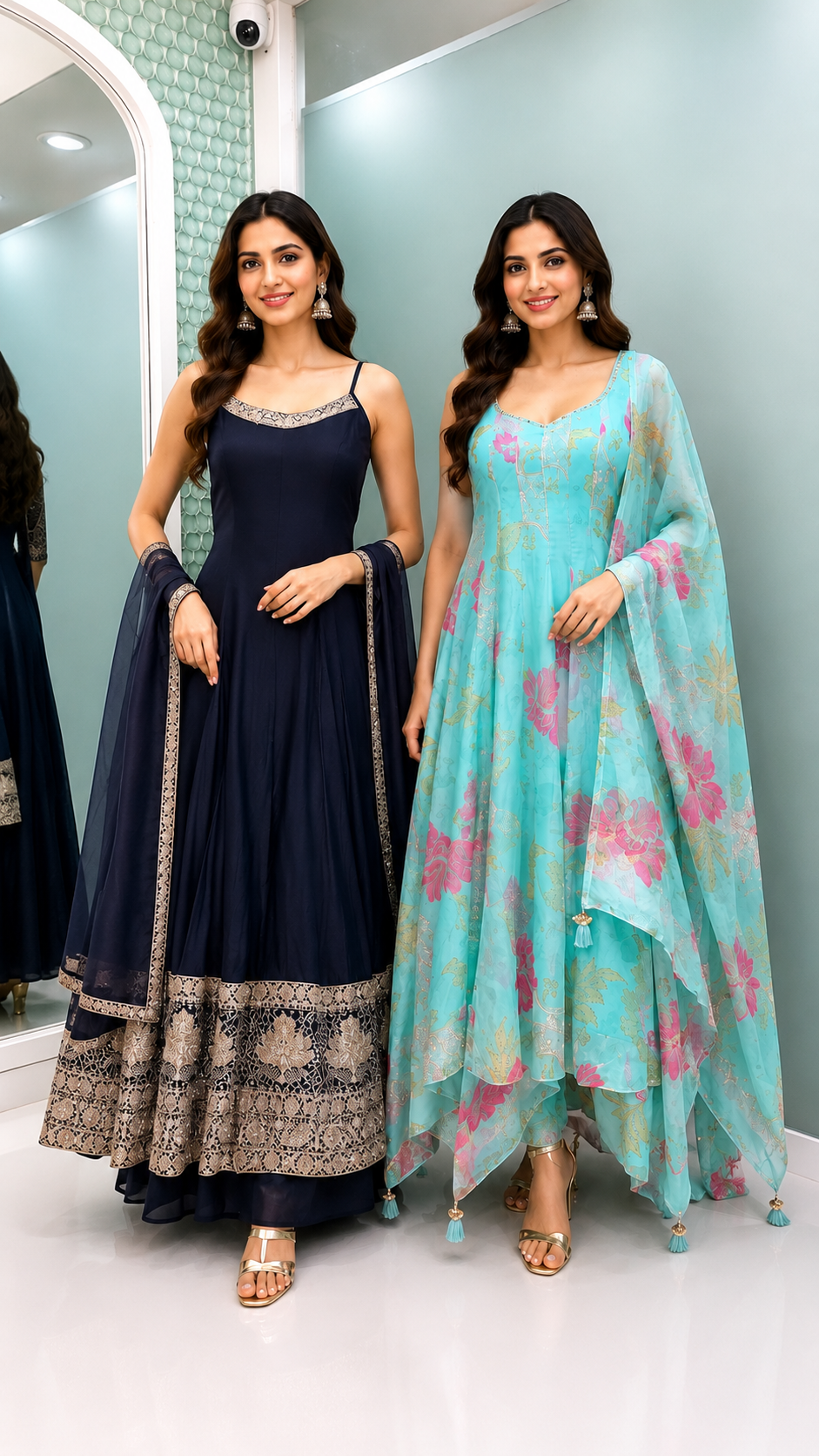 Midnight Blue Floral Anarkali Set