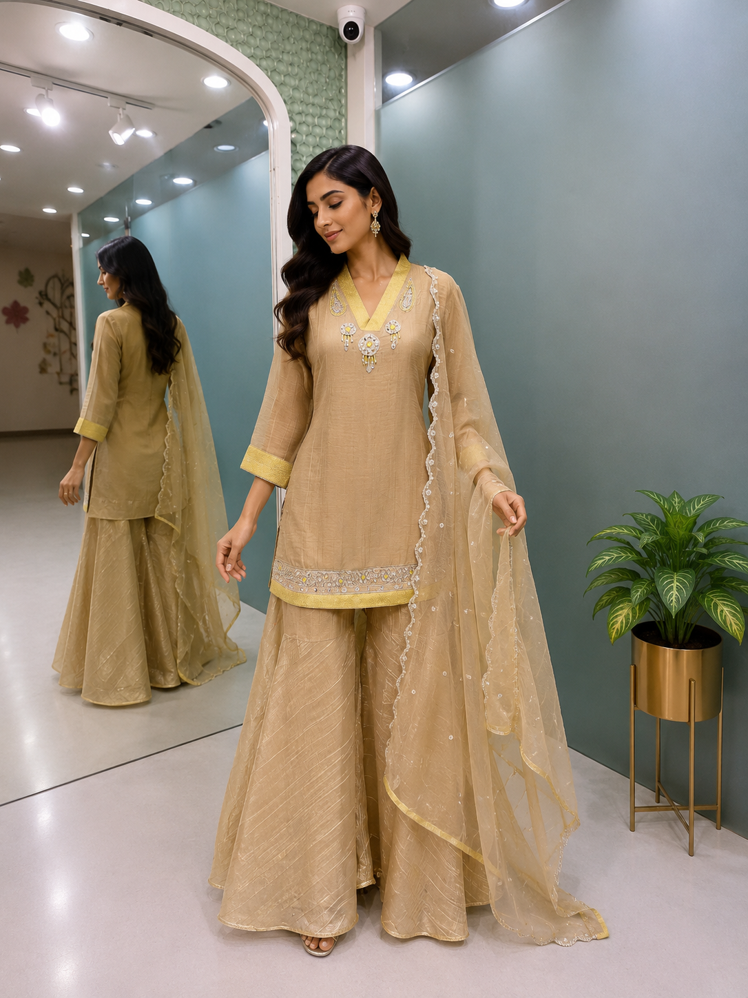 Champagne Mirrorwork Sharara Set