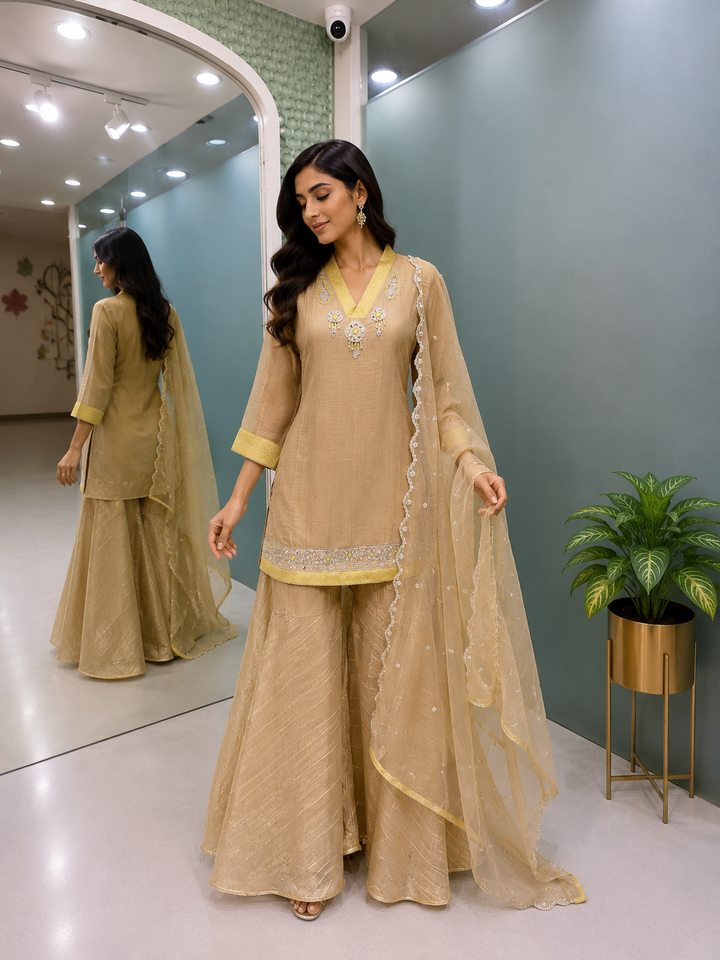 Champagne Mirrorwork Sharara Set