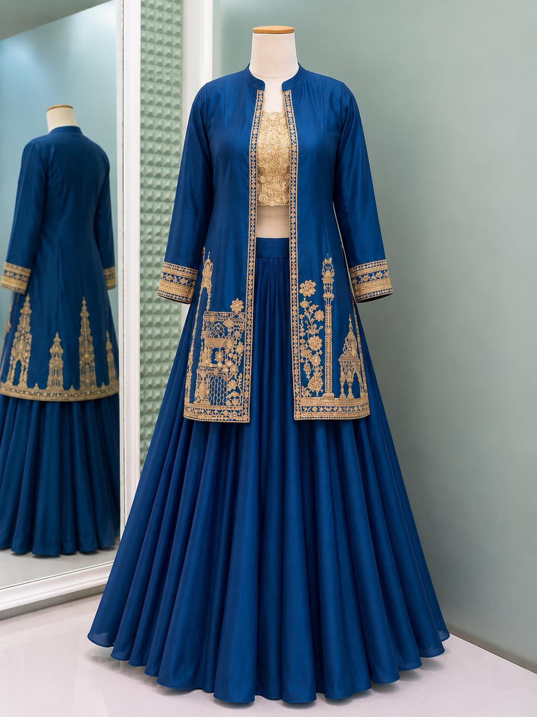 Royal Blue Heritage Jacket Lehenga