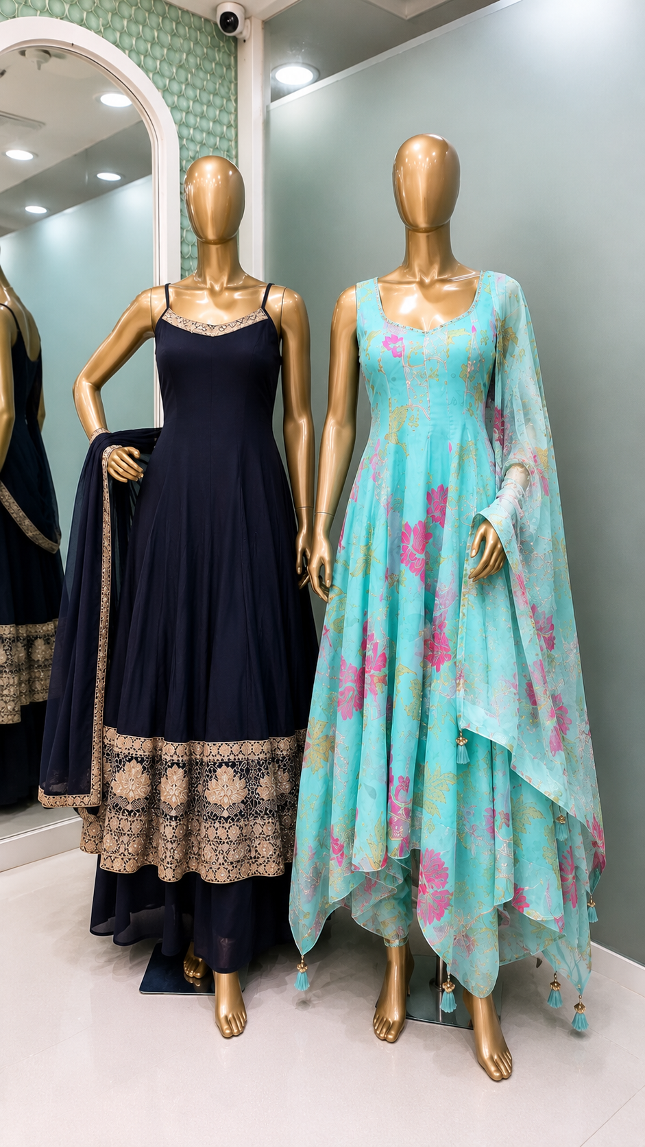 Midnight Blue Floral Anarkali Set