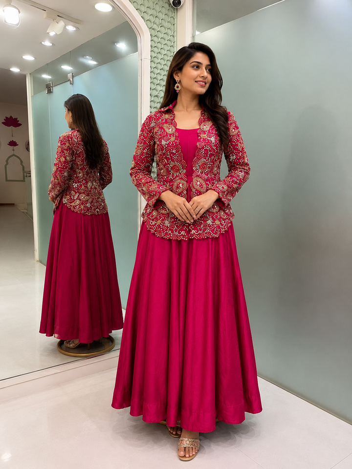 39 - Wine Embroidered Anarkali