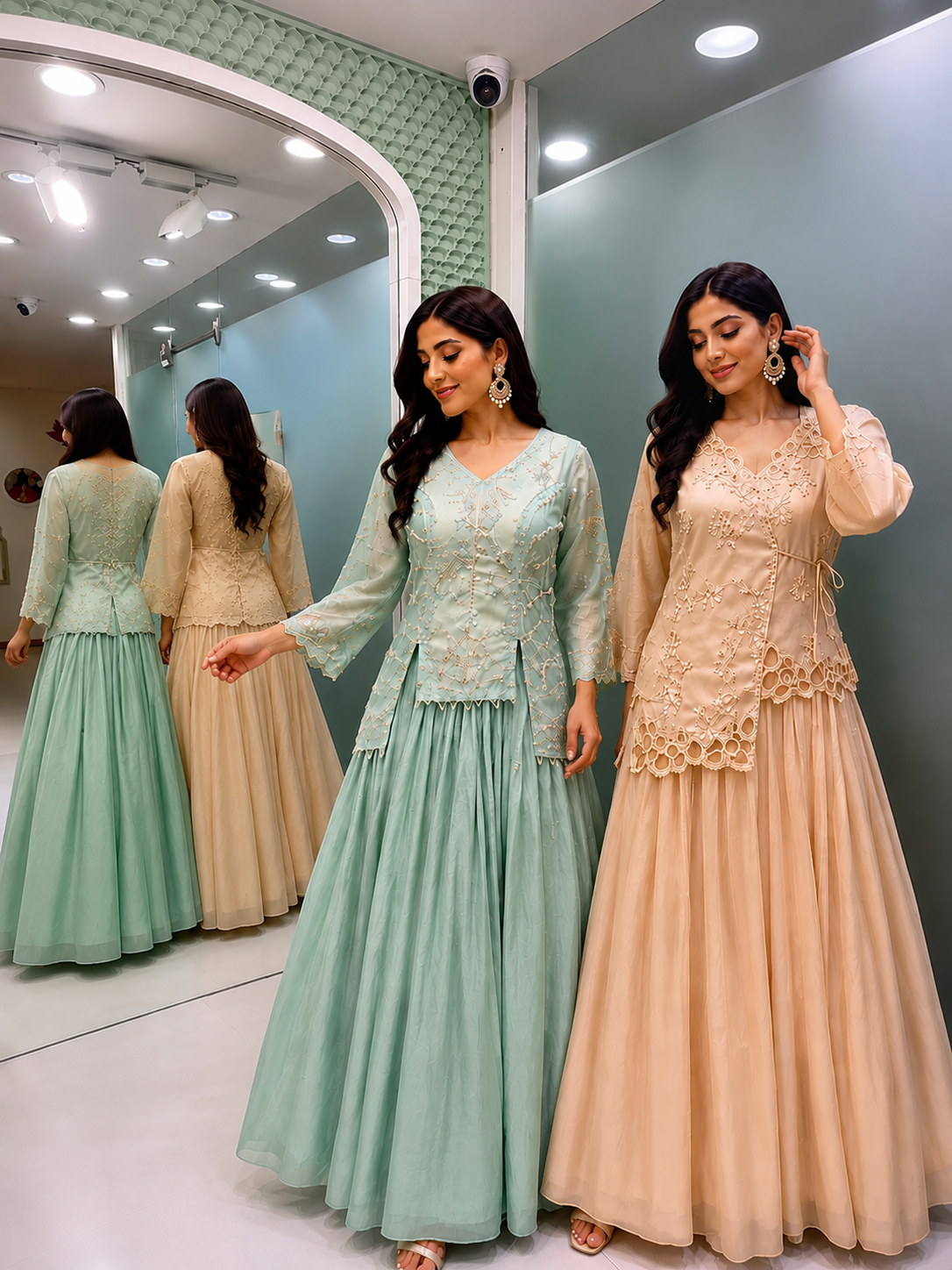 Mint & Champagne Jacket Lehenga Set