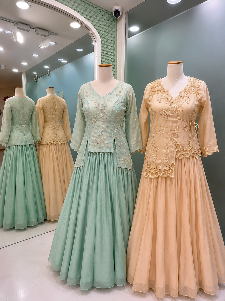 Mint & Champagne Jacket Lehenga Set