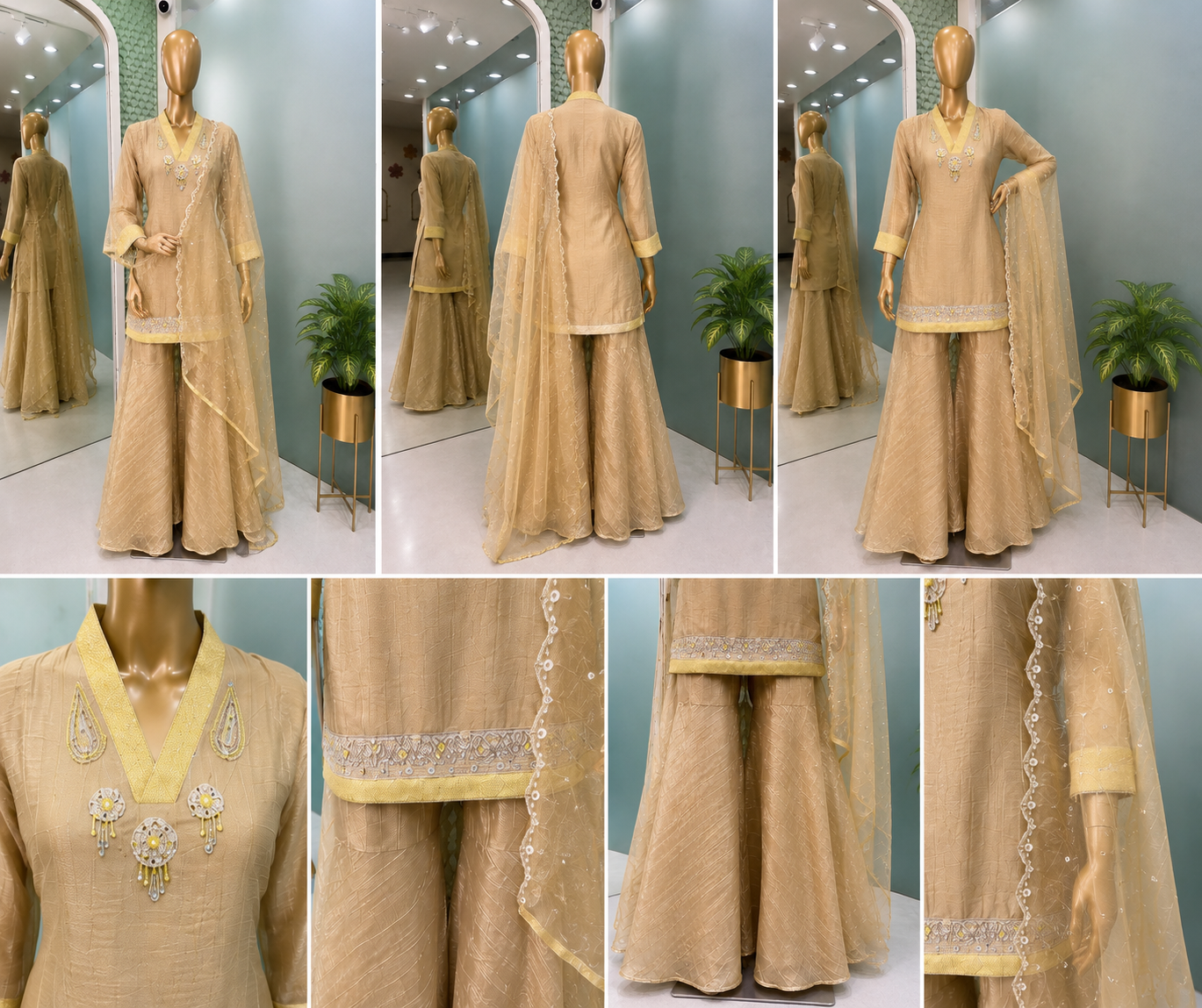 Champagne Mirrorwork Sharara Set