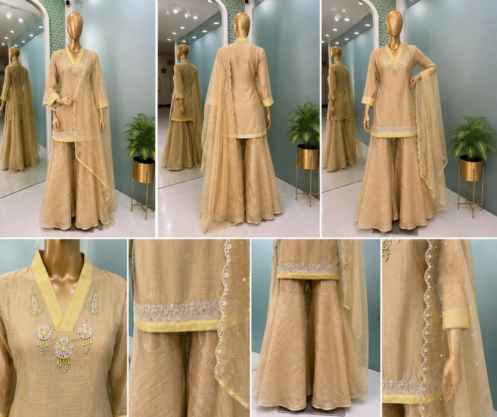 Champagne Mirrorwork Sharara Set