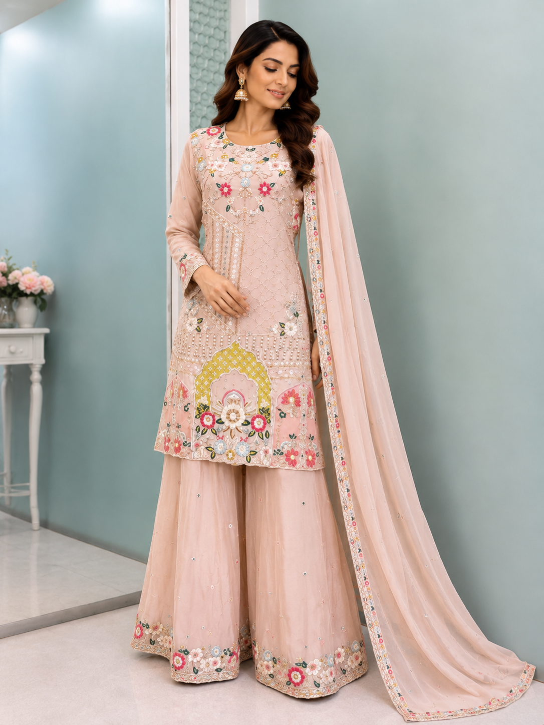 Pastel Floral Festive Sharara Set