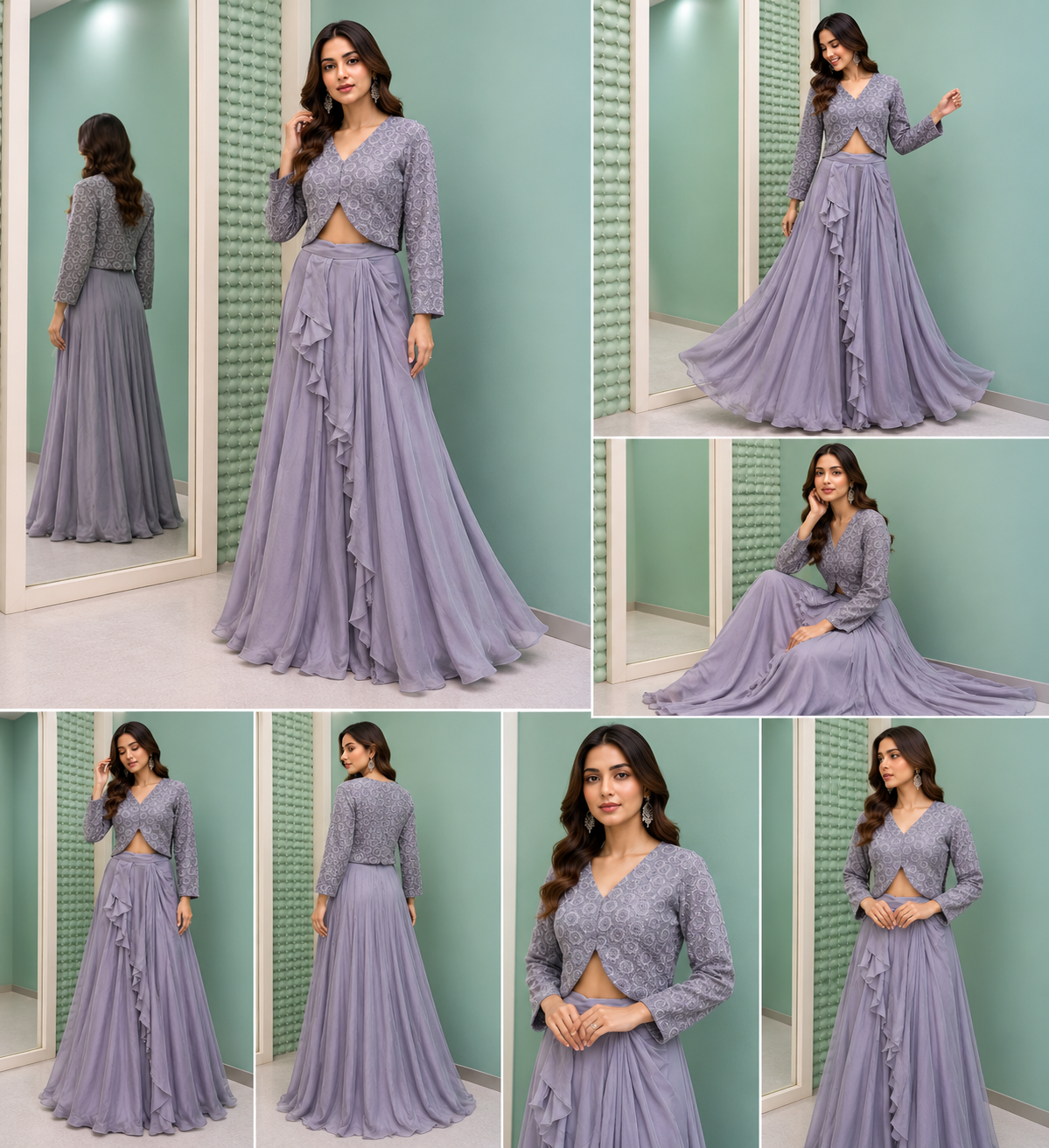 26 - Ivory Blue Jacket Set