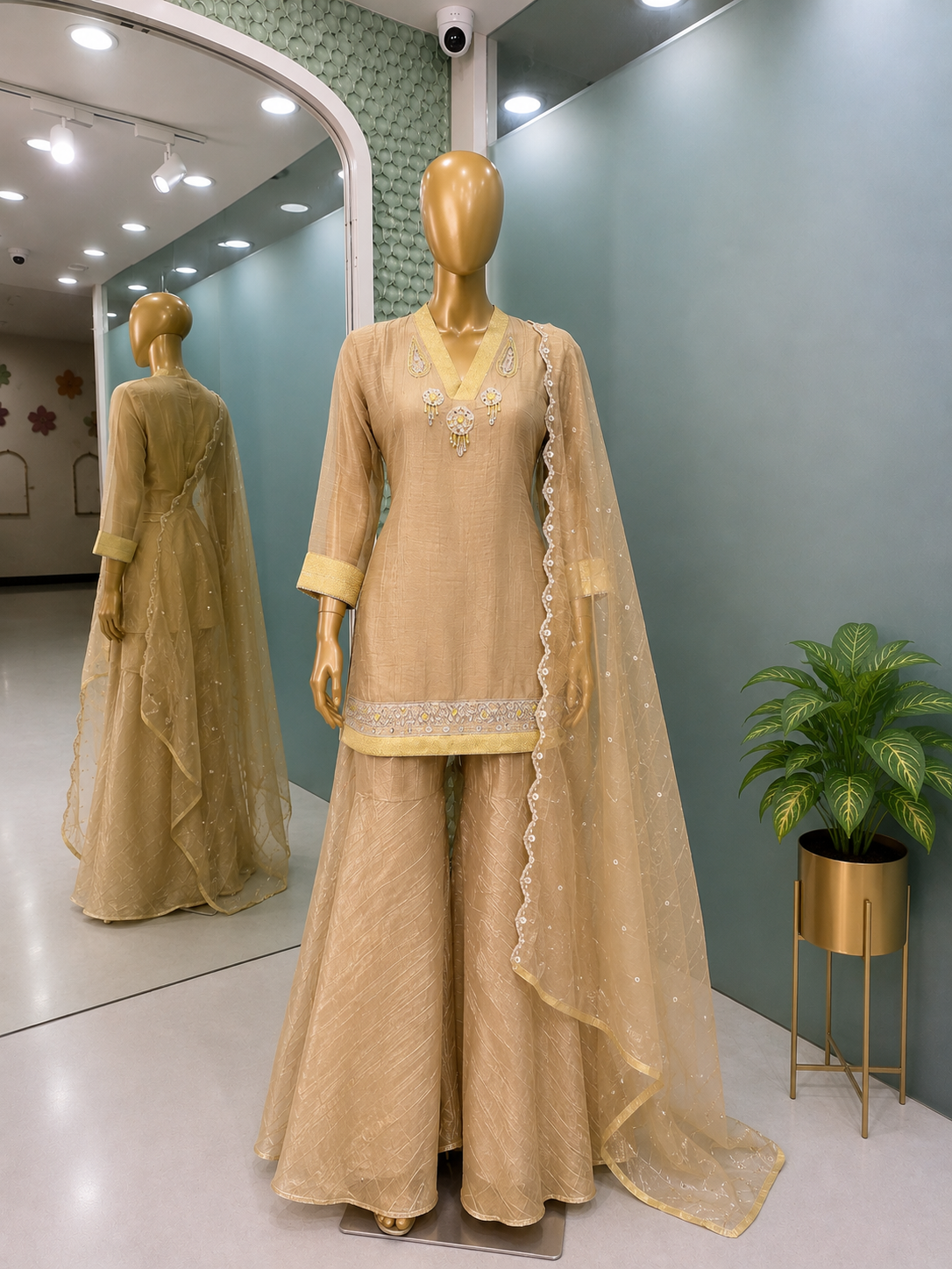 Champagne Mirrorwork Sharara Set