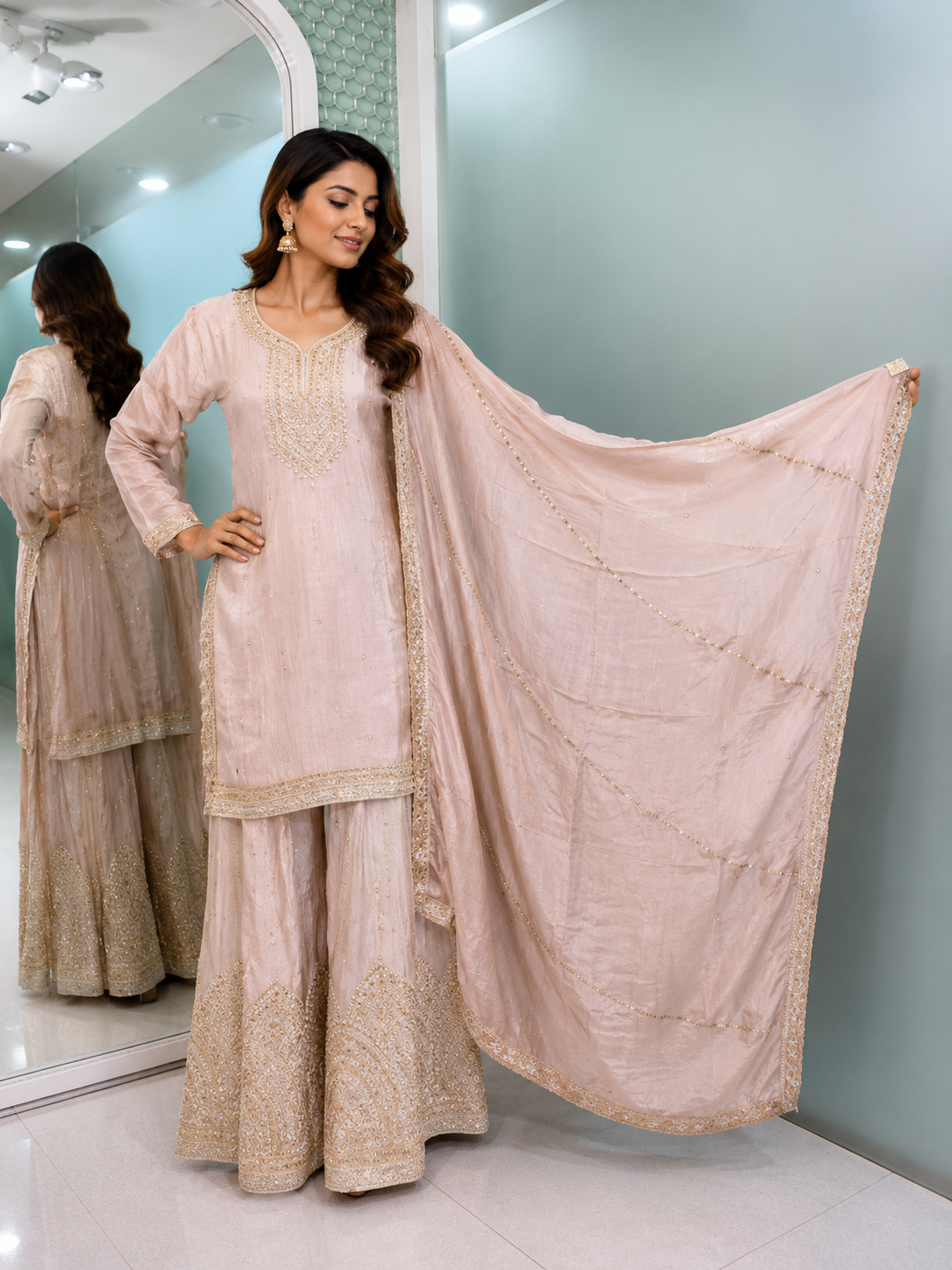 Blush Chikankari Sharara Set