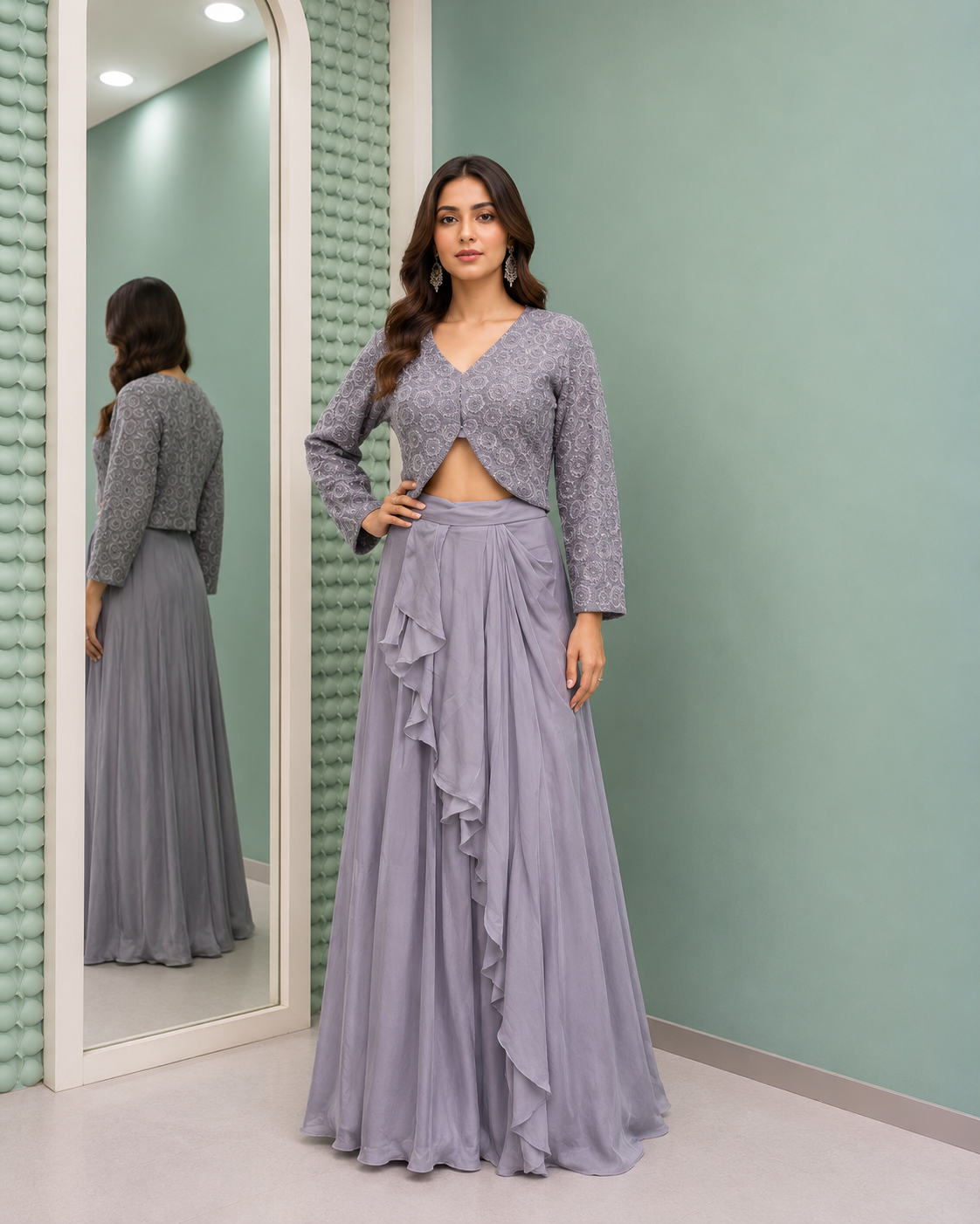 26 - Ivory Blue Jacket Set