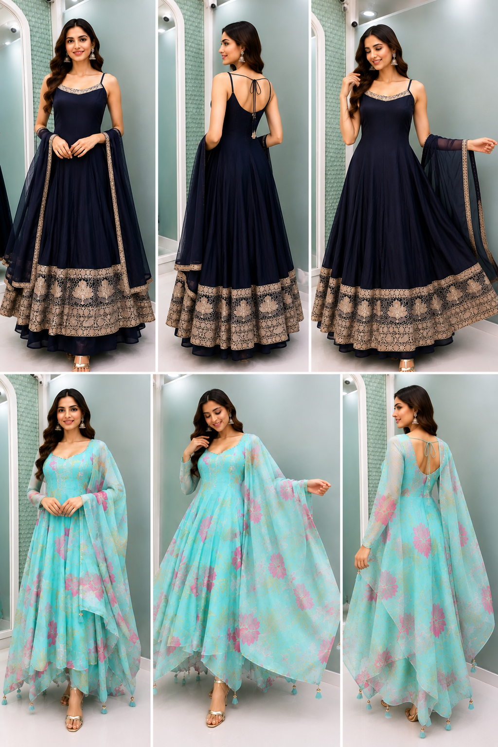 Midnight Blue Floral Anarkali Set