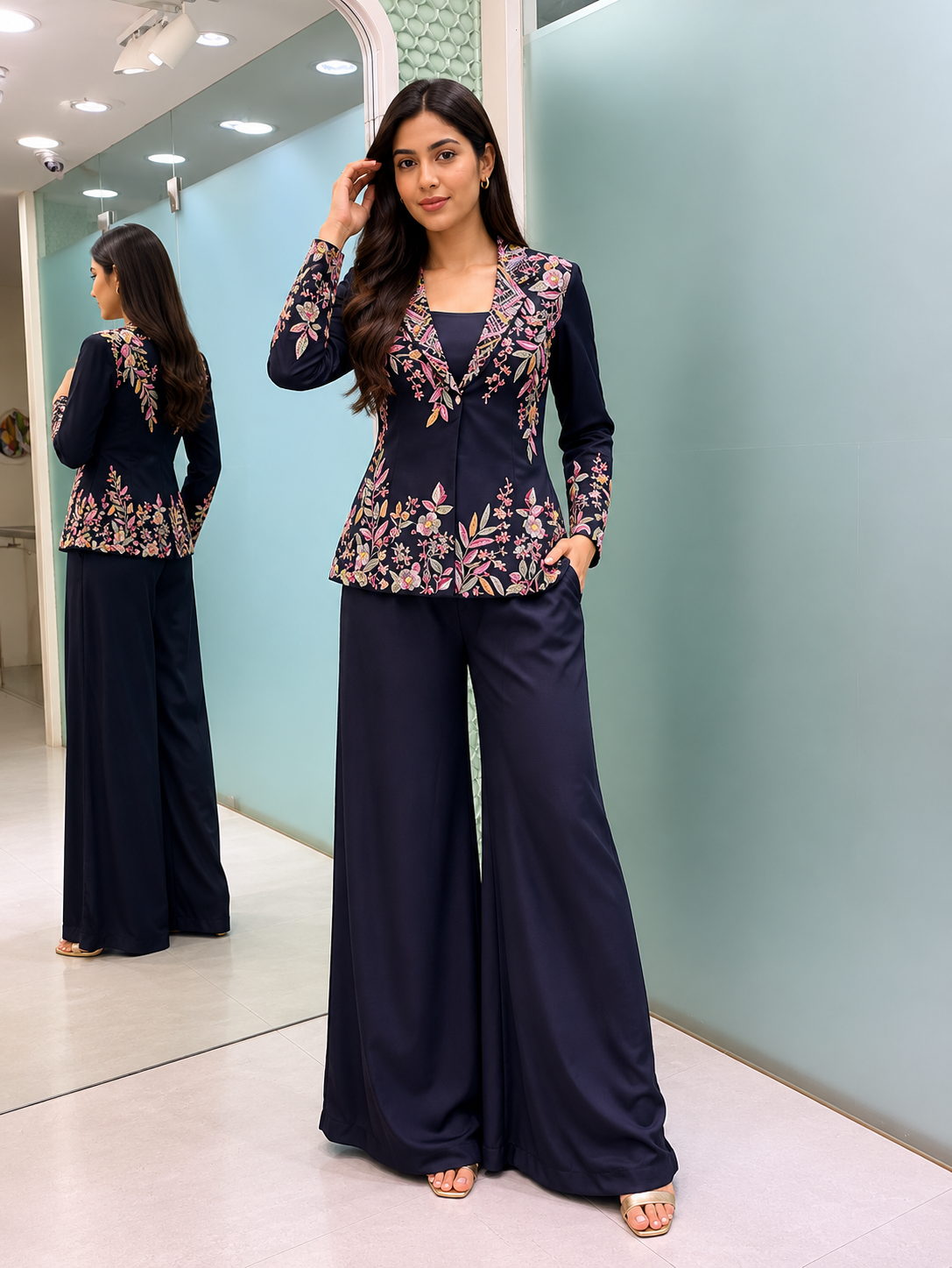 45 - Peach Sequin Kurta Palazzo