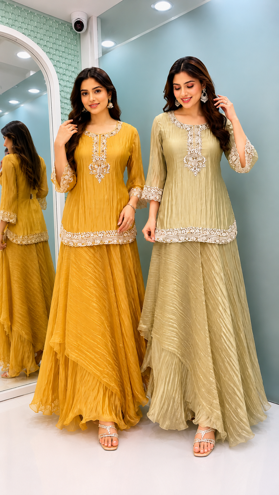 Mustard Champagne Kurta Lehenga Set